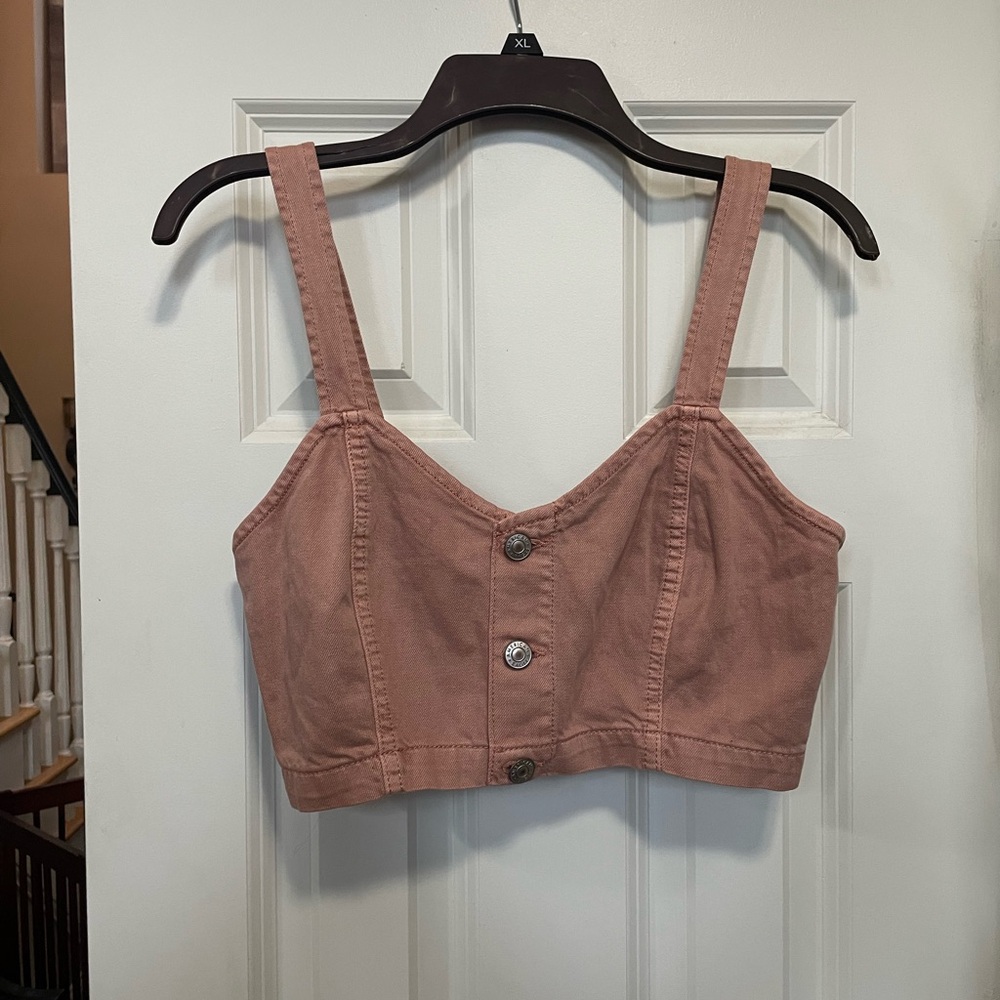 American Eagle Outfitters Dusty Rose Buttoned Denim Crop Top